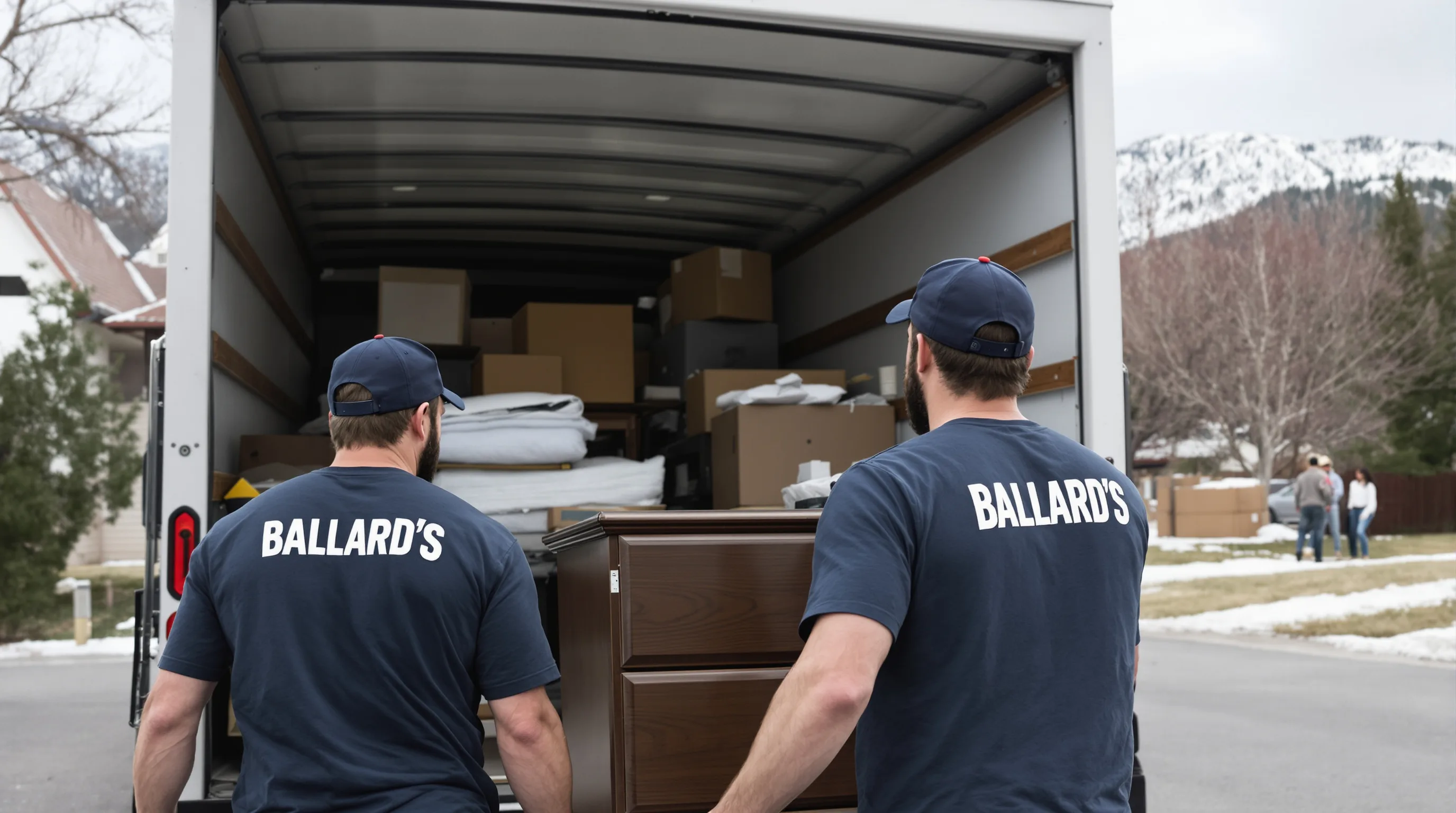 Professional movers loading furniture into a moving truck